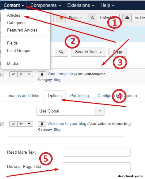 как прописать тайтл в CMS Joomla