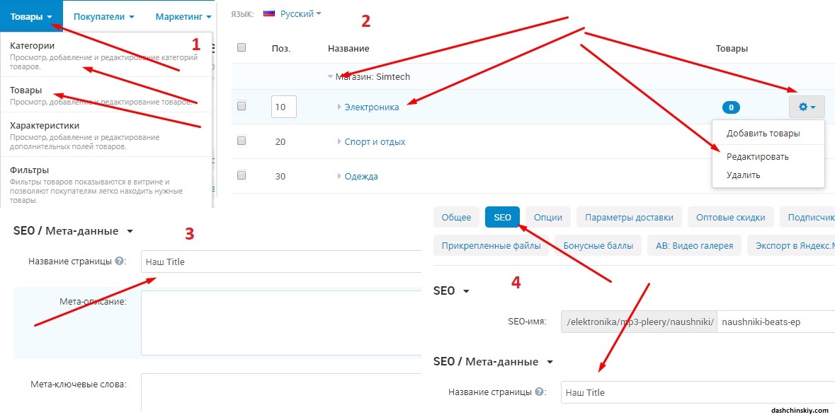 как прописать тайтл в cms cs cart
