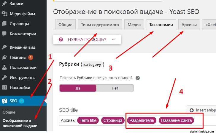 yoast название сайта в тайтле