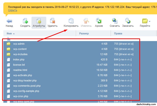 переносим файлы в корень домена
