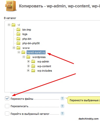 переносим файлы в корень домена
